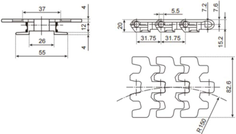 N826-R150 Plastic Conveyor Chain